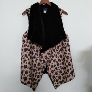 Lord & Taylor Animal Print Faux Fur Open Vest